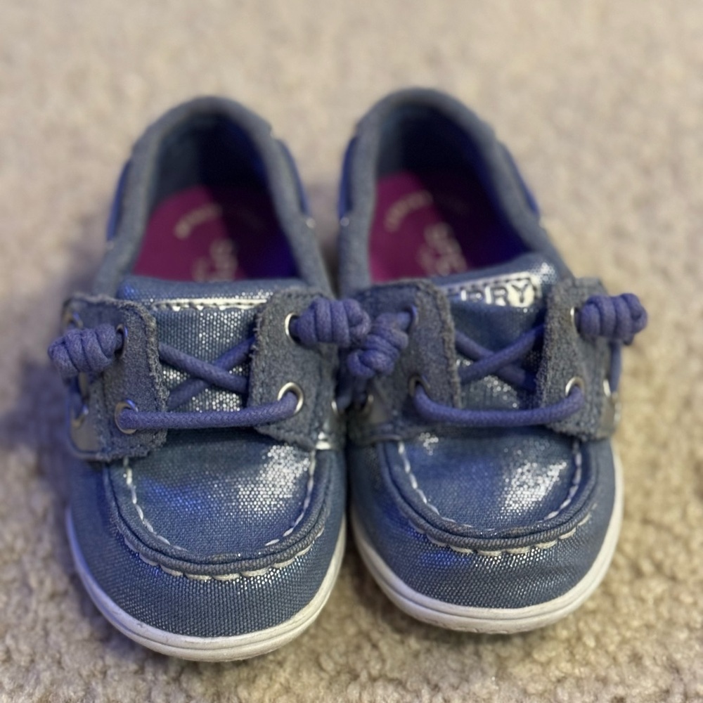 Kids Blue shimmery Sperry Boat Shoes